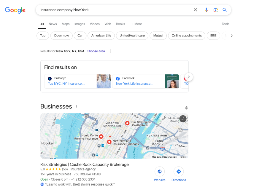 Insurance company google search
