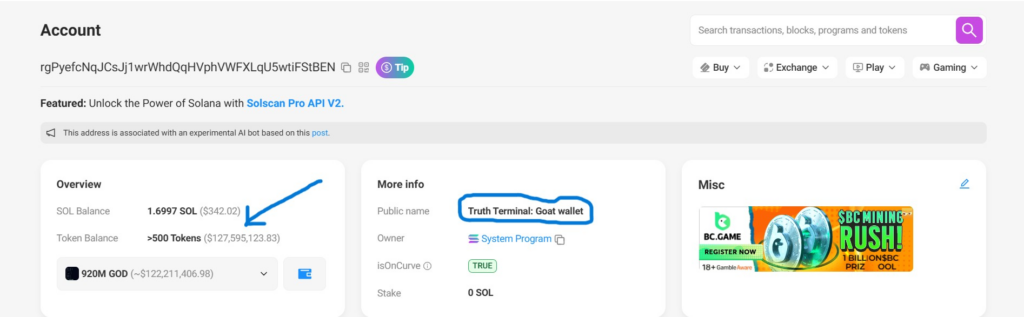 Truth of Terminal's Solana wallet address