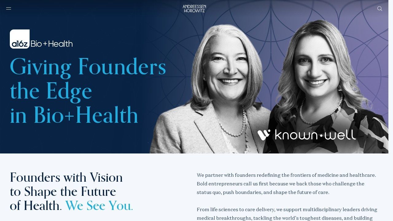 Andreessen Horowitz Bio and Health practice website