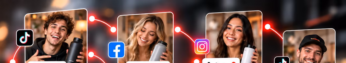 Creators, affiliates and brand ambassadors on TikTok, Instagram, YouTube and Facebook, connected to an Amazon product listing with five-star reviews and rising sales