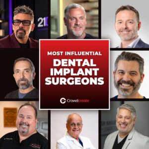 Most Influential Dental Implant Surgeons — Crowdcreate list collage featuring Dr. Rajesh Vijay, Dr. Justin Moody, Dr. Dan Holtzclaw, Dr. Juan Gonzalez, Dr. Alex Isom, Dr. Randy Houska, Dr. Michael A. Pikos and Dr. Brian Young
